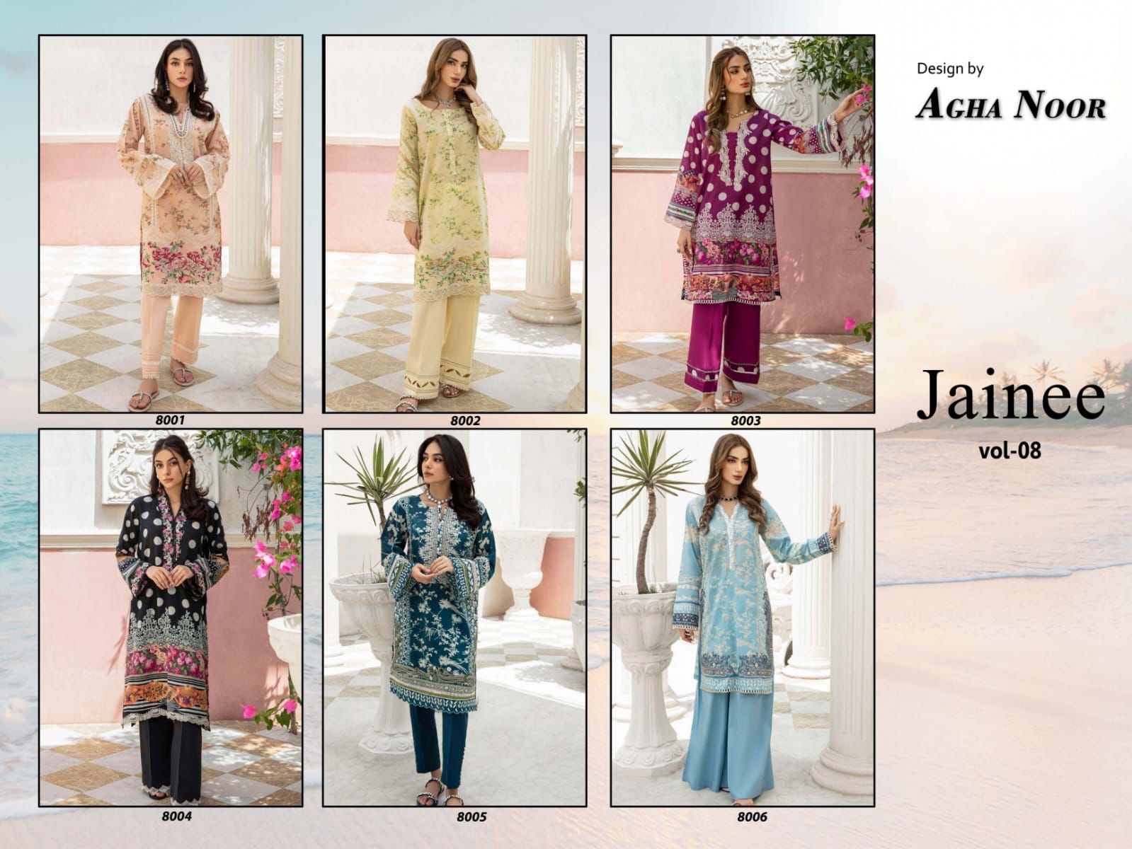 Agha Noor Jainee Vol 8 Lawn Cotton Pakistani Dress Material Wholesale Online
